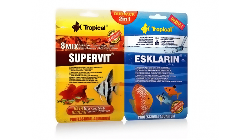 Основна храна на люспи + подобрител за аквариумната вода Tropical DUOPACK 2in1 Supervit 12 gr.  Esklarin 10 ml. 12 gr.